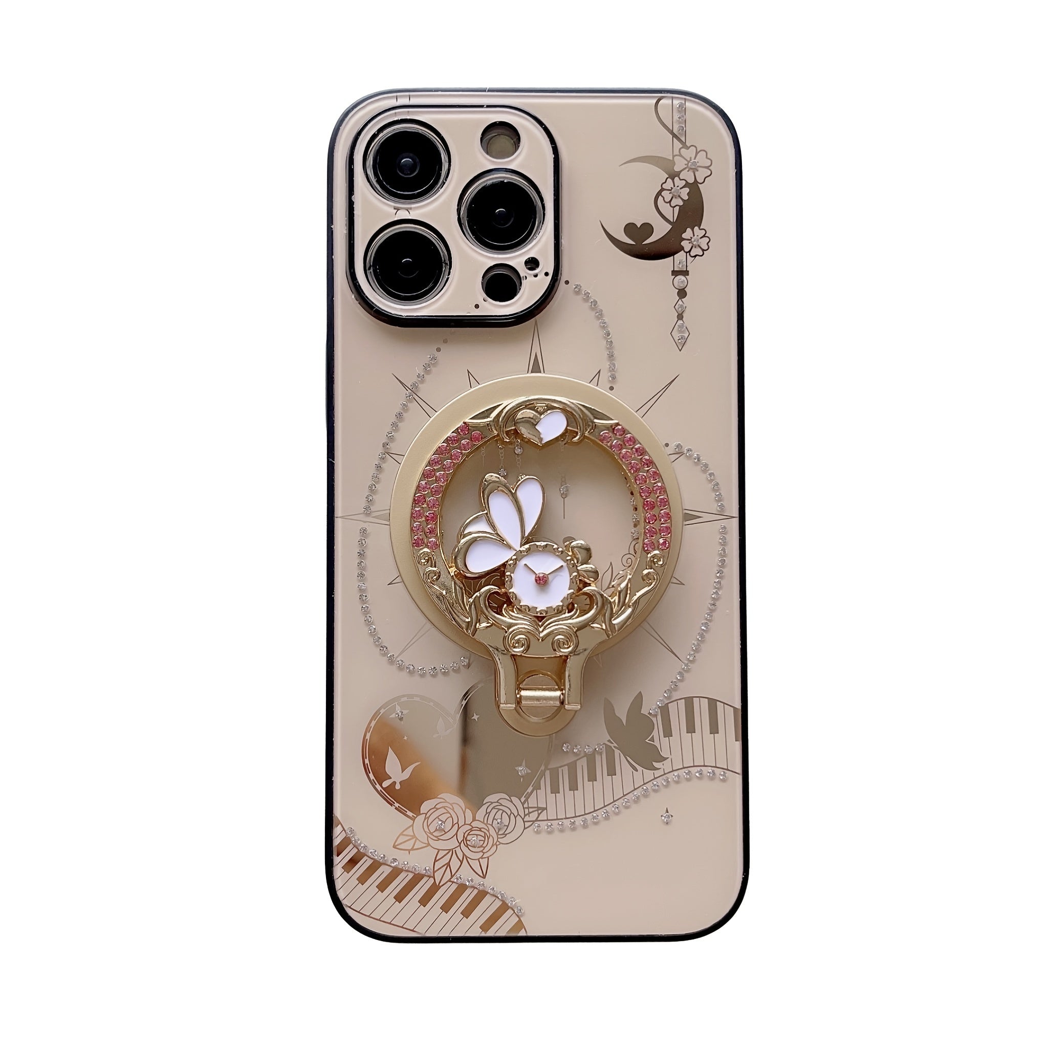 Magntic Luxury Bling Crystal Artificial Diamond Camera Suction Phone Case With Holder For iPhone 16 Promax/ 15 Pro max/14 Pro max/13 Promax Shockproof Protective Bumper Cover